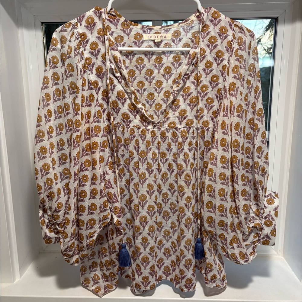 Marea Steph Top - Block Print Floral Blouse - Small